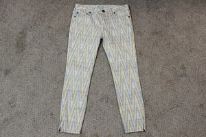 Free People womens waist size 28 cropped jeans blue/tan design zippers at ankles - Picture 1 of 7