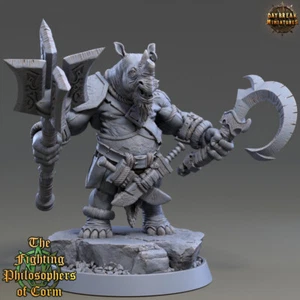 Rhino Warrior Himerius, D&D Wargames Fantasy Humanoid Rhino Miniatures 32mm - Picture 1 of 2