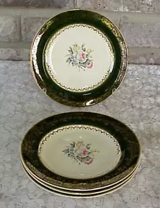 Vintage Salem Princess Anne Dessert Plates (4) 6 1/4" Green Band 14 K Gold - Picture 1 of 7