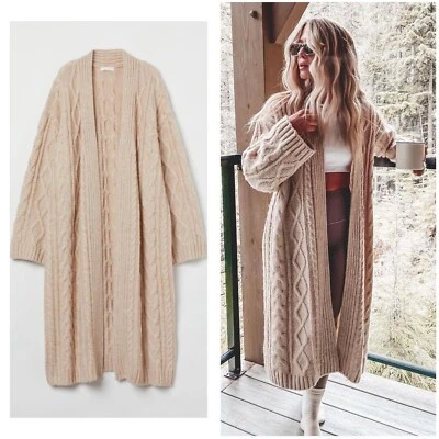 H&M HM кабель трикотажа длинный кардиган светло бежевый меланж толстый хорошо сделано - Изображение 1 из 2