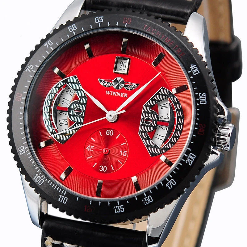 Nuevo reloj pulsera mecánico automático del ejército 2025 deportivo rojo cuero negro fecha para hombre Foto 1 de 4