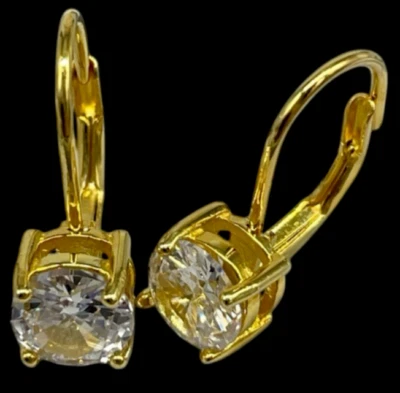 ORECCHINI CERCHIETTI PENDENTI DORATI ARGENTO 925 PUNTILUCE CHIUSURA A MONACHELLA - Immagine 1 di 4