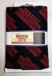 Stranger Things Netflix 1 Yard Cotton Fabric Pc 36x43 Black Background Logo NWT - Picture 1 of 8