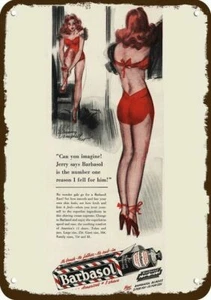 1946 BARBASOL Sexy Red-Head Woman Pin-Up Vntg-Look DECORATIVE REPLICA METAL SIGN - Picture 1 of 1