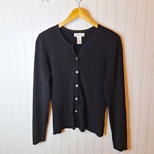 Worthington Womens Size L Button Front Cardigan Sweater Black Long Sleeve Flaw