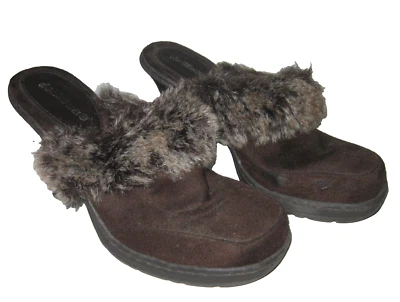 DOLLHOUSE WOMEN'S BROWN SUEDE FAUX FUR MULES SHOES SZ 7M - Image 1 of 4