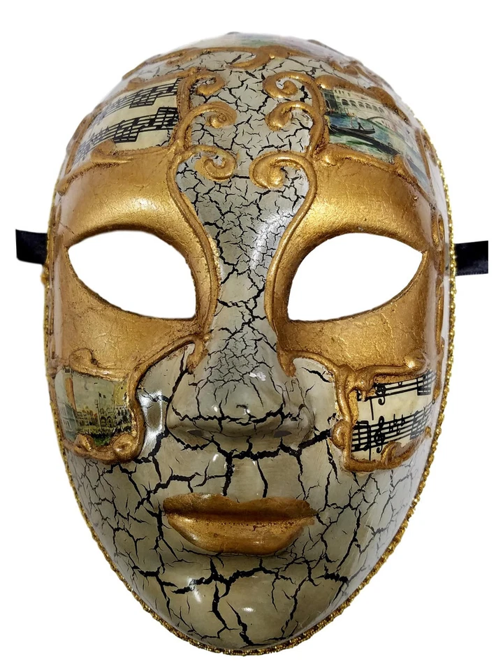 White Gold Full Face Lady Venetian Mask Masquerade Mardi Gras Prom - Image 1 of 1