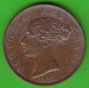 Great Britain Half Penny 1853 Scarce VF Pretty nswleipzig - Picture 1 of 2