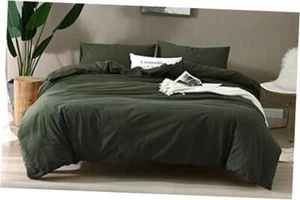 3Pcs Queen Size 100% Washed Cotton Duvet Cover Set,Fade-Resistant Linen - Picture 1 of 7