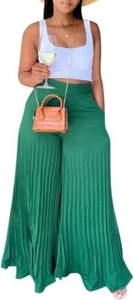 Lexiart Womens High Waisted Chiffon Loose Pleated Wide Leg Palazzo Pants - Picture 1 of 12