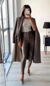 NWT ZARA Hi-Rise Leather Leggings Pants Mink Color Size L 30 Bloggers Favourite - Picture 1 of 16