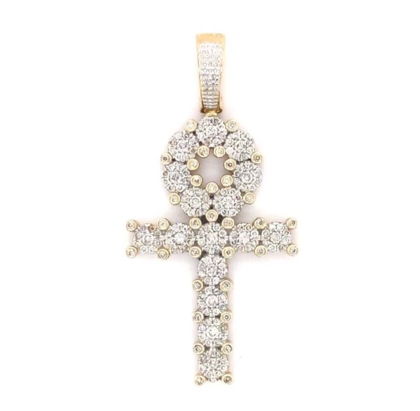 DIAMOND ANKH PENDANT, 10K YELLOW GOLD 1.05 CT EGYPT CROSS - Image 1 of 4
