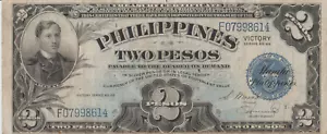 1944 FILIPINAS (DOS PESOS) VICTORIA (CERTIFICADO DE PLATA DEL TESORO) ERA GUERRA II - Imagen 1 de 2