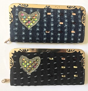 Women Fashion Embellished Diva Modern Clutch Wallet Ripped Denim Look 8x4x1 in
