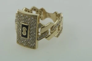 Monaco Style Ring w Cubic Zirconias 14k Yellow Gold Made In Italy - Picture 1 of 8