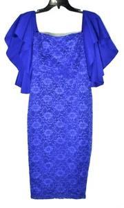 ASOS Lace Bardot Midi Dress With Extreme Ruffle Sleeves (Size 6) Blue NEW  - Picture 1 of 6