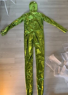 Head Cover LátexMetallic Body Leotardo Cremallera Superhéroe Traje Cosplay Verde Foto 1 de 4