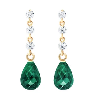 14K. SOLID GOLD EARRING WITH DIAMONDS & EMERALDS (Yellow Gold) - Picture 1 of 5