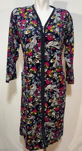 Women Velour Bath Robe L XL Blue Floral Zip Up 2 Pockets Turkey Cotton New NWT - Picture 1 of 7