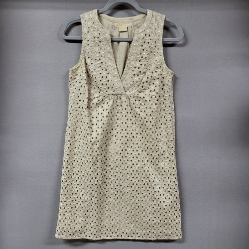 Abito Michael Kors Cambio Occhiello Senza Maniche Champagne Filo Oro Donna Tg 2