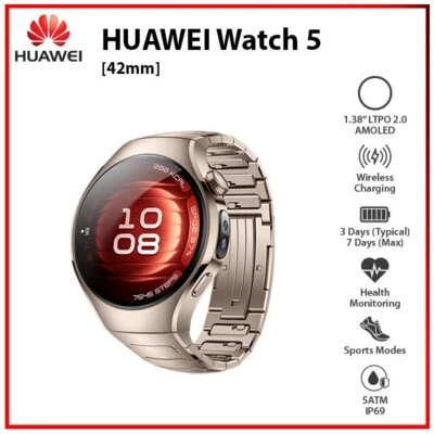 NEW Huawei Watch 5 42mm SAND GOLD 1.38" AMOLED Bluetooth iOS Android Smartwatch - Bild 1 von 4