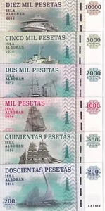 Alboran Island Set 6 200 1000 2000 5000 10000 Pesetas 2014 Doscientas Fantasy - Picture 1 of 3