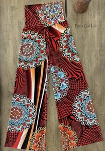 USA New Womens JUP FOLDOVER RED MEDALLION FLORAL BOHO PALAZZO PANTS S M - Picture 1 of 7