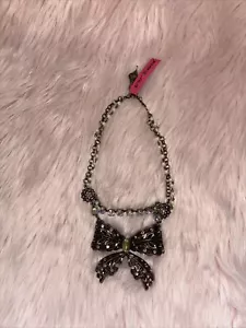 Betsey Johnson Bronze Bow and Rhinestone Necklace - Picture 1 of 5