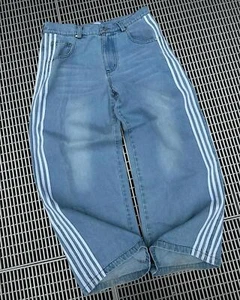 Streetwear Jeans Hip Hop Striped Baggy Jeans Black Pants Men Women New Punk Rock - Picture 1 of 15