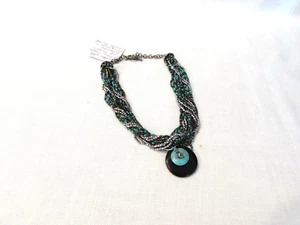 Artisan Made Choker Necklace-Twisted Beads And Turquoise Amulet Pendant - Picture 1 of 5