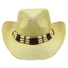 Silver Fever Fashionable Woven Cowboy Hat with Triple Beaded Band Beige