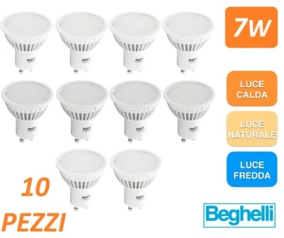 10 PEZZI LAMPADA LED FARETTO BEGHELLI INCASSO GU10 DA  7W SMD SPOTLIGHT 600 lm - Immagine 1 di 2