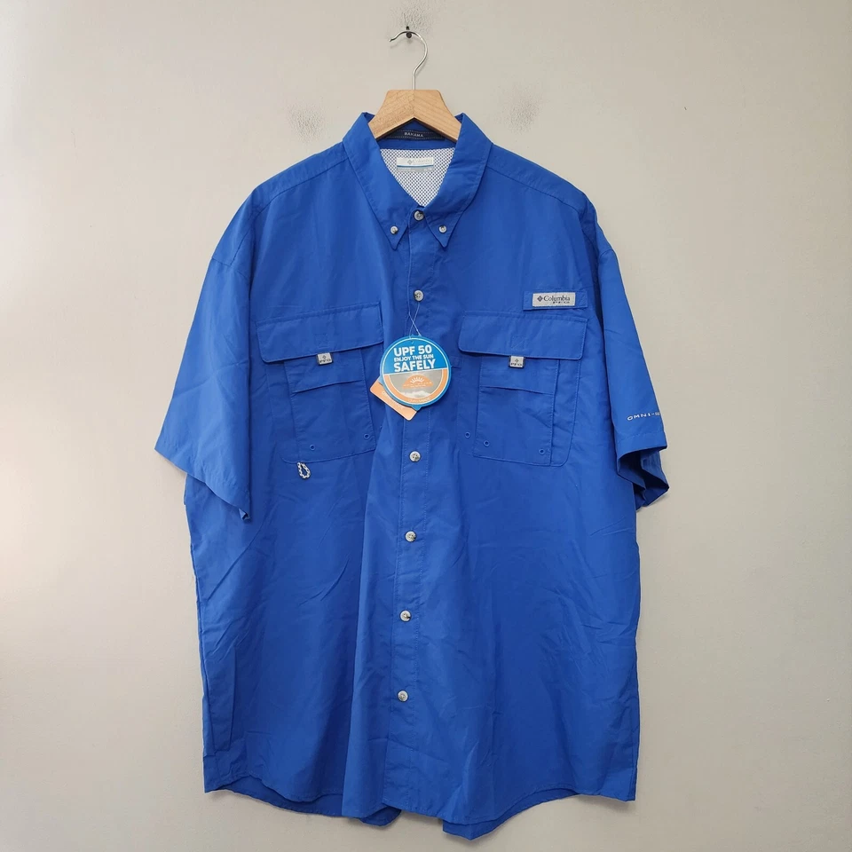 Columbia Shirt Men’s 2X Blue PFG Bahama Short Sleeve Fishing With Tags