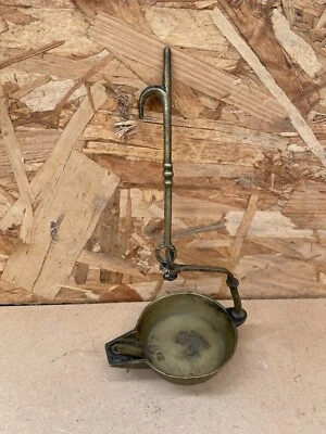 Ancienne Lampe A Huile À Suspendre En Bronze Doré Vintage #B436 - Photo 1/4