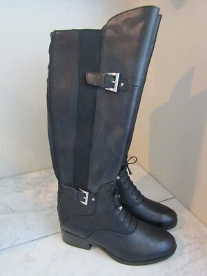 全新带盒 Adrienne Vittadini Moshiko 及膝礼服靴黑色柔软小牛女式 6 M — 第 1/4 张图片