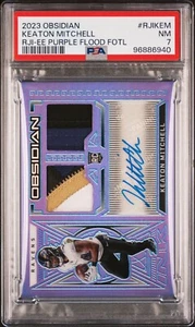 2023 Panini Obsidian Purple Dual Patch Auto /33 - Keaton Mitchell - PSA 7 - Picture 1 of 2