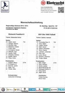 Line up 13/14 RL Eintracht Francoforte II - SSV Ulm 1846 - Foto 1 di 1