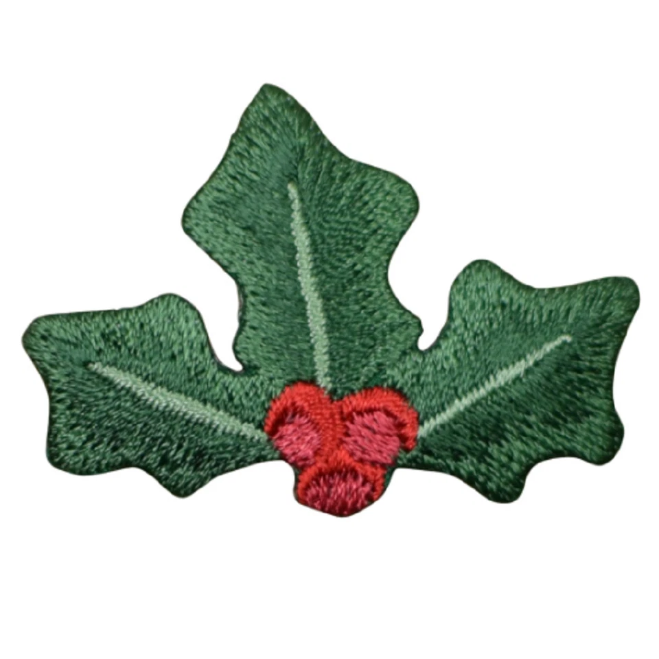 Christmas Holly Applique Patch - Embroidered Holiday Badge 1.75" Iron Or Sew On - Image 1 of 1