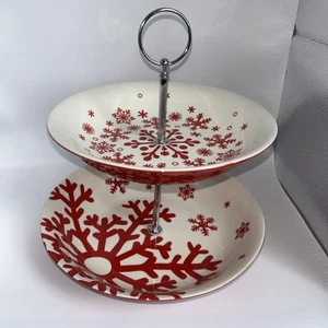 Hallmark 2-Tiered Snowflake Serving Stand Red & White Christmas - Picture 1 of 6