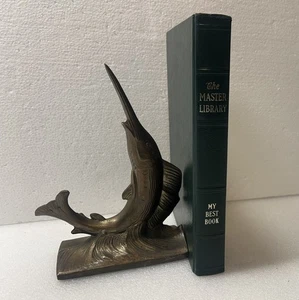 1) VTG Fish Marlin SailFish Swordfish Bookends Cast Metal Brass Paper weight MCM - Picture 1 of 24