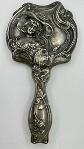 JUGENDSTIL HANDSPIEGEL SEHR TIEF REPOUSSE -DAME LG HUT BLUMEN WUNDERSCHÖN (S1044 - Bild 1 von 11