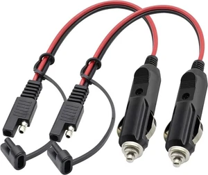2-Pack 16AWG 12V SAE to Cigarette Lighter Charger Cable w/ Fuse 1ft - Picture 1 of 5