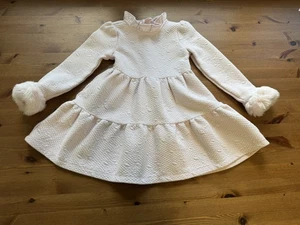 Janie and Jack Girls 6 Pink Ruffled Faux Fur Winter Dress 2022 EUC - Picture 1 of 6