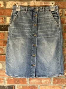 Anthropologie Pilcro Letterpress Knopfleiste Denim Jeans Bleistiftrock Gr 12 - Bild 1 von 17