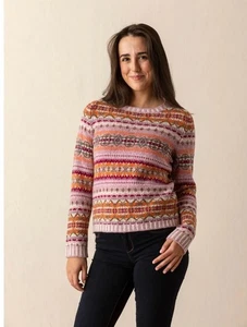 Suéter Jersey Eribe Scotland Westray 100% Lana Shetland Fair Isle Naranja Ráfaga - Imagen 1 de 13