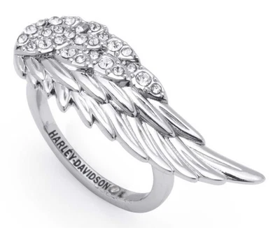 Harley-Davidson Women's Crystal Stones Pave Wing Ring - Brass Silver Plated - Image 1 of 3
