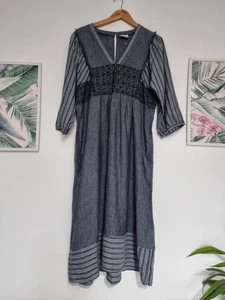 Wrap London Embroidery Detail Linen Grey Maxi Midi Dress Antropologie Inspired - Picture 1 of 12