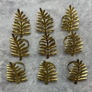 Set of 9 Vintage Brass Napkin Ring Holders Christmas Pine Tree Holiday 2" x 3" - Picture 1 of 5
