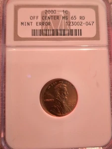 2000 Certified MS 65 RD Off Center Mint Error Penny - Picture 1 of 2