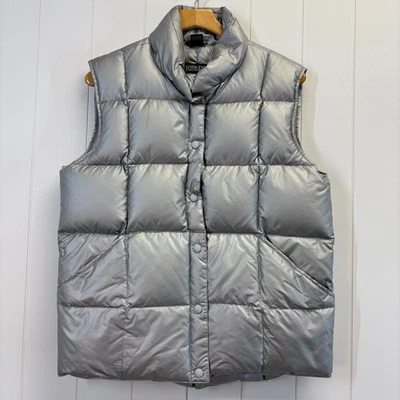 Lands End Womens Athleisure Hiking Goose Down Puffer Vest Size M Silver Active - Image 1 of 4